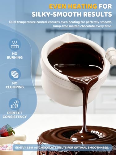 Image of LUSHYUM Electric Chocolate Melting Pot with 2 Insert Pots, 4-Cup Chocolate | Even Heating & Fast Melting, BPA-Free Silicone, Easy Clean, Less Waste, Ideal for Chocolate & Candy Melts, Parties, Fondue