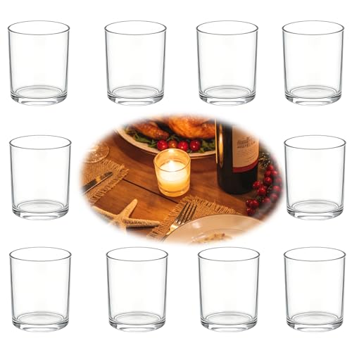 RIUBIFU Teelichtgläser, 10 Stück Kerzenhalter Glas (Ø4.5cm X H 6cm) Windlicht, Weihnachten Kerzen Deko Kerzengläser Tischdeko, Teelichthalter Glas Transparent Teelicht Gläser,