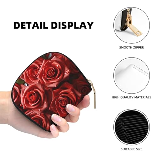 Many Red Roses Credit Card Holder Wallet, Leather Zipper Card Wallet For Women Ladies Rfid Blocking Card Case Small Coin Purse Accordion Wallet Gift4