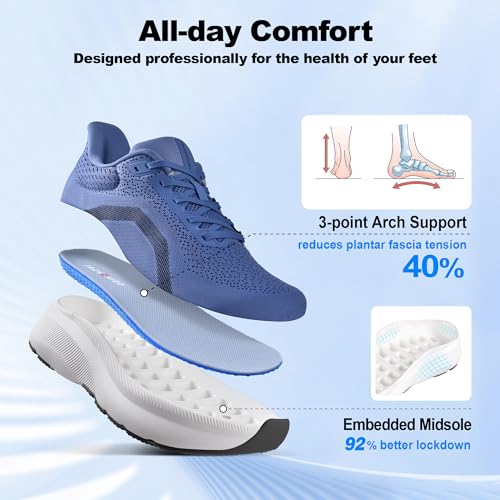 Image of JACKSHIBO Mens Wide Toe Box Shoes Lightweight Slip On Orthopedic Tennis Sneakers Plantar Fasciitis Footwear-Breathable Mesh for Running Walking Athletic Thick Cushion Zero Drop Sole Width Shoes