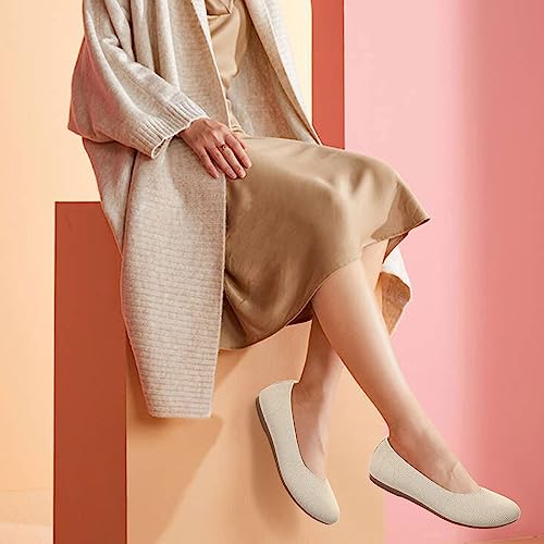 Women's Ballet Flat Dressy Casual Knit Shoes Round Toe Women Mesh Flats Khaki #TOP5