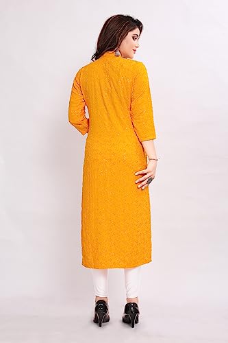 Image of Caduet Women's Lucknowi Sequence Work Viscose Rayon Regular Fit 3 /4 Sleeve Lightweight Casual Wear Kurti [MDF-1008]
