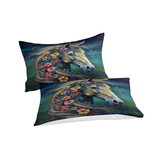 Parure housse de couette fleurs et chevaux 3D microfibre de qualité supérieur - 4