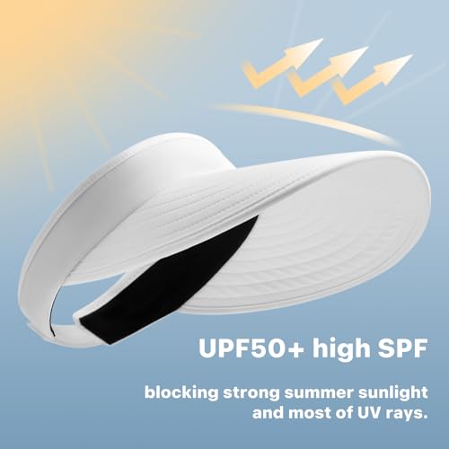 Image of WANDER Sun Visor Hats for Women Wide Brim UV Protection Adjustable Large Golf Beach Cap Packable Travel Sport Visor