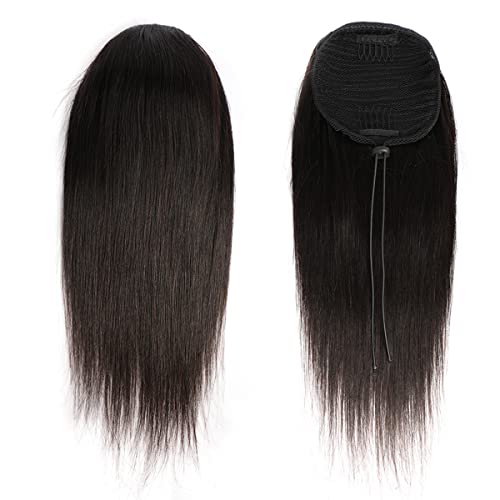 Straight Ponytail Clip Ins Human Hair Extension, Drawstring Ponytail Clip In Straight Human Hair, Black Brazilian 10A Human Hair Extension Clip Ins Straight Ponytail (20 Inch, Straight) #TOP3