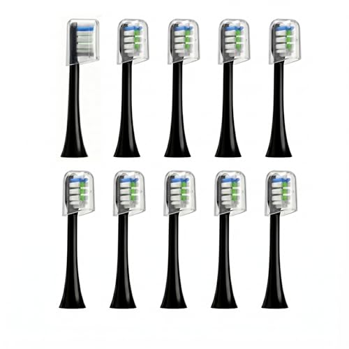 Image of Replacement Toothbrush Heads Compatible with HUACO Care H3/H300 Electric Toothbrush,10 Pack (Black Moderate)