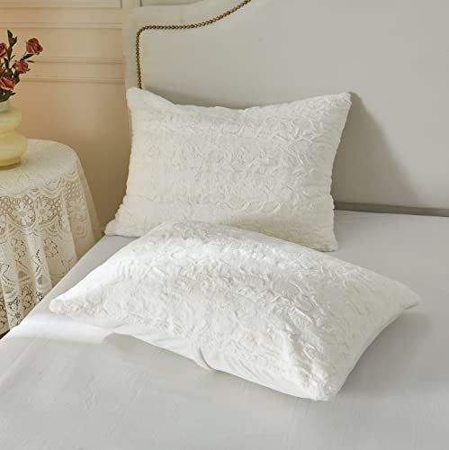 Jameswish Faux Fur Duvet Cover Set Ultra Soft Marbled Ivory Comforter Cover Set Luxury Fluffy Plush Fuzzy 3 Pieces Bedding Set thumb #6