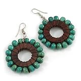 Colección: madera Pendientes de aro de madera verde azulado/marrón, 65 mm de largo, talla única, Madera