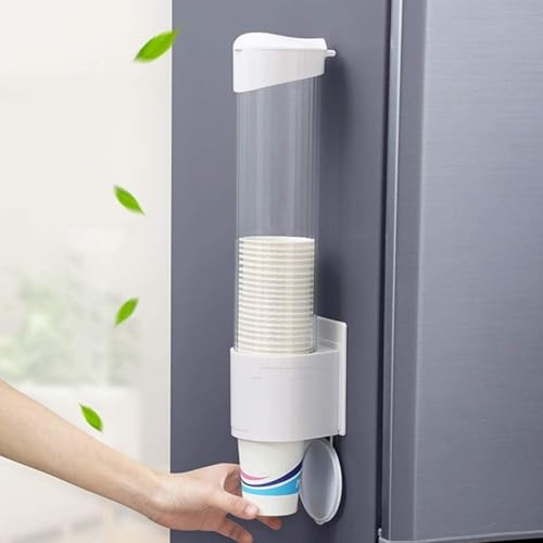 Image of TASMAX Paper Glasses wall Stand Paper Cup Organizer Glass Cup wall Stand Holder Dispense Wall Mounted Plastic Drinking Water Cup Dispenser Sticker or Screw Plate Mountable (Pack 1)
