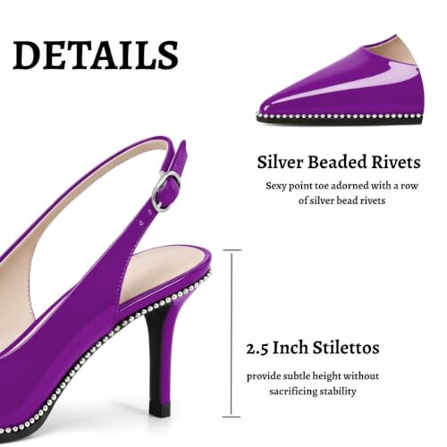 Image of YODEKS Slingback Heels for Women Pointy Toe Beaded Heels Close Toe Kitten Heel Pumps 2.5 Inch Stiletto Pumps Wedding Party Dressy Shoes