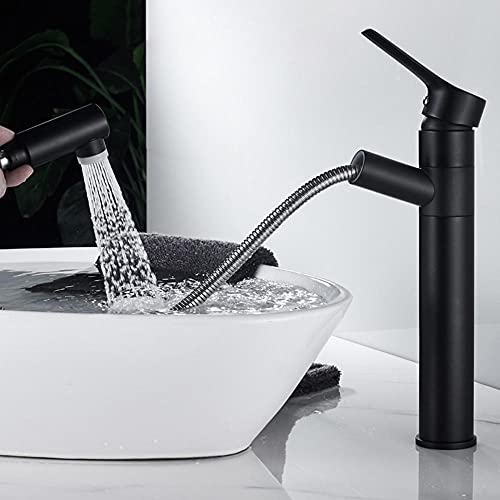 Robinet de lavabo noir et chrome haut pour vasque à poser moderne
