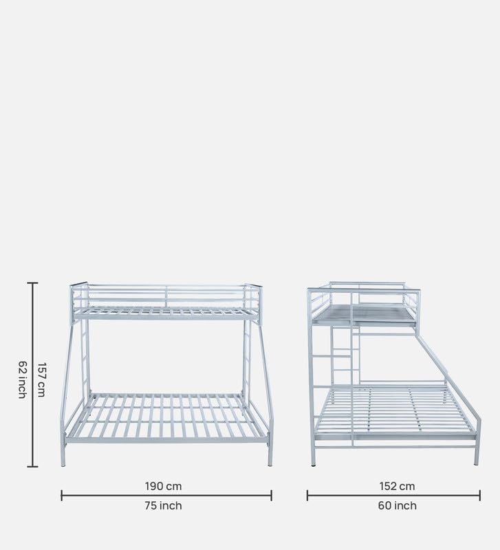 Image of Twin Over Twin Metal Bunk Bed | Bunk Bed Without Storage for Kids & Adult | Double Decker Cot for Kids Room | Space-Saving | Metal Bunker Cot (Mattress Not Included) (Silver Grey M)