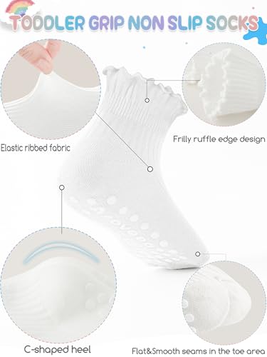 Image of Baby Toddler Girls Socks Grip Ruffle Non Slip Kids Cotton 12 Pack Socks