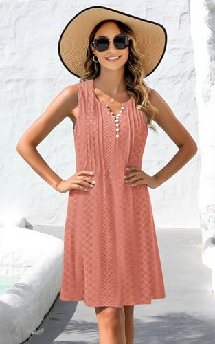 Image of ETCYY Sundresses for Women 2026 Vacation Swim Cover up Beach Dresses Button Down Sleeveless Boho Floral V-Neck Summer Dress