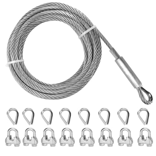 5/16 Stainless Steel Cable 75FT, 7x19 Strands Wire Rope Cable, Wire Rope with 9000 lbs Breaking Strength,Stainless Steel Wire Rope with M8 Wire Rope Clip Clamp and Wire Rope Cable Thimbles