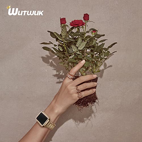 wutwuk Compatible Apple Watch Straps 45mm Women Metal Sparkling iWatch band with Bling Case - Image 2