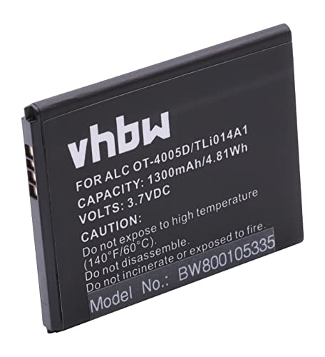 vhbw Batería Recargable Compatible con Alcatel One Touch Fire OT-4012, Glory 2T OT-4005D móvil, Smartphone (1300 mAh, 3,7 V, Li-Ion)