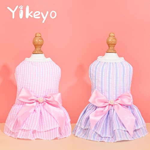 Yikeyo Dog Dress For Small Dog Girl Puppy Clothes Female Princess Tutu Striped Skirt Summer Shirt For Chihuahua Yorkies Cat Pet Apparel Outfits, Set Of 2 (Pink+Purple, Medium) #TOP4