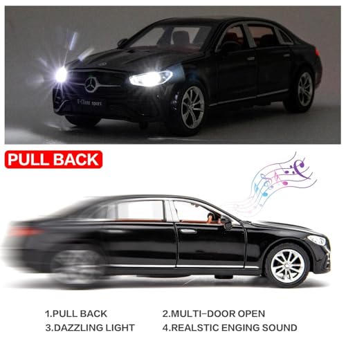 Image of 1 /32 Compatible for Benz E300l Model Car, Zinc Alloy Diecast Collectible Pull Back Toy car with Sound and Light for Kids Boy Girl Gift Black