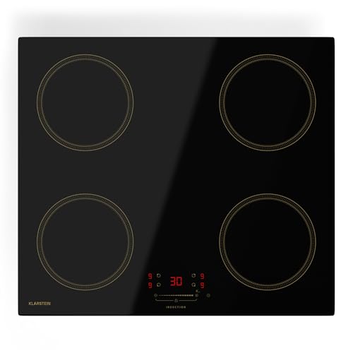 Klarstein Victoria Placa Inducción - 4 Zonas, 7000W Con Potenciadores, Control Deslizante, Temporizador & Bloqueo Infantil, Cristal Cerámico Negro, Diseño Encastrable 59cm