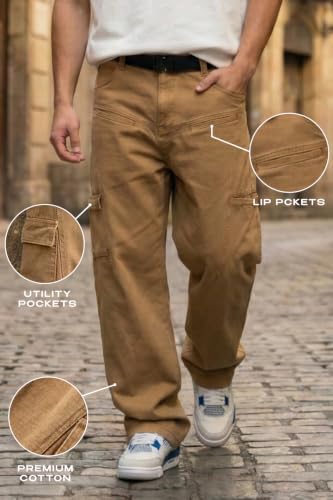 Image of Veirdo Men's Baggy Cargo Oversized Pants with Utility Pockets, Relaxed Loose Fit Street Style Trousers for Casual wear, Travel, (Size S to 2XL)