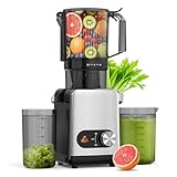 AGLUCKY Cold Press Juicer Machines, Large Feed Chute Juice Extractor Self Feeding Machine, High Juice Yield, Slow Masticating Juicer for Whole Vegetables & Fruits, Stainless Steel & Black