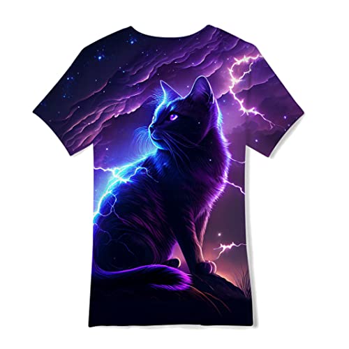 Boys Cat Shirts Size 10-12 Youths Kids Lightning Neon Tshirt For Boy Graphic Funny Purple Tees Girl 3D Animal Printed Novelty T-Shirt Outfit Clothes For Boys Birthday Gift Party 10-12 Years #TOP5