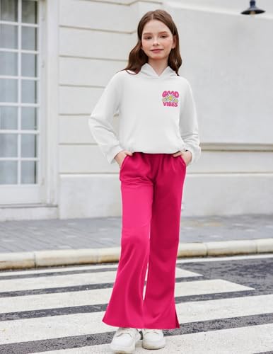 Image of Arshiner Girls 2 Piece Outfits Sweatsuits Sets Kangaroo Pocket Long Sleeve Hooded Sweatshirt with Flare Sweatpants Sets