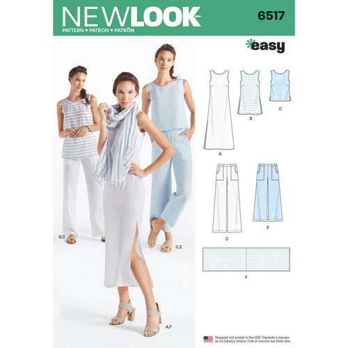 Simplicity New Look Pattern 6517 Women’s Dress, Tunic, Top, Pants, and Scarf, Paper, White, 22 x 15 x 1 cm