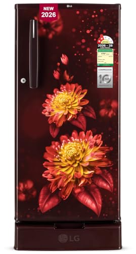 Image of LG 185 L, 2 Star, Direct Cool Single Door Refrigerator (GLD1925XOSF, Scarlet Florance, Base stand with Drawer)