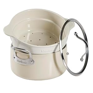 Oprah’s Favorite Things – 6-QT Aluminum Enamel Dutch Oven w/Non-Stick Non-Toxic Ceramic Interior and Ceramic Steamer Insert – Oat White