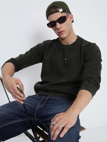 Image of SHOWOFFFF Men Solid Pullover Sweatshirt | Round Neck Full Sleeves Cotton Sweatshirt's for Mens | Slim Fit Regular Length Sweatshirts for Men's