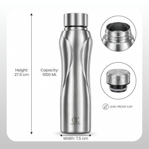 Image of Omichef blaze Stainless Steel Fridge Water Bottle | Best For Home /Office /School /Gym | BPA Free | Leak Proof | Capacity 1000 ML (Pack of 2)