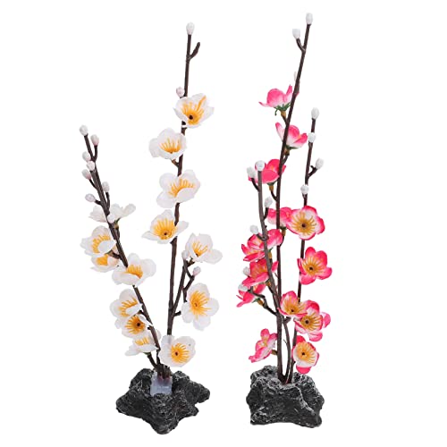 2pcs Sushi Decoration Plum Flower Fake Indoor Plants Fish Tank Plants Japanese Sushi Desk Ornament Artificial Flower Plate Decor Fake Plate Flower Disc Flower Plastic