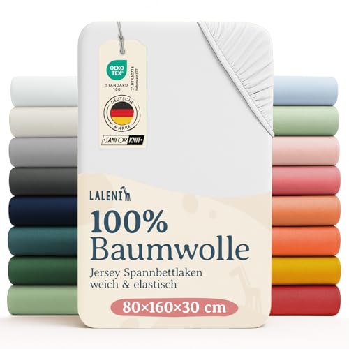 Laleni Jersey Spannbettlaken 80x160cm für Baby Beistellbett & Stubenwagen 100% Baumwolle Oeko-TEX Zertifiziert Weiß