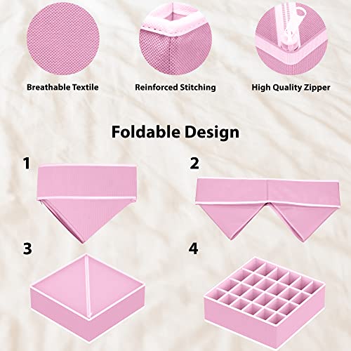 Image of Simple Houseware Closet Underwear Organizer Drawer Divider 4 Set, Pink