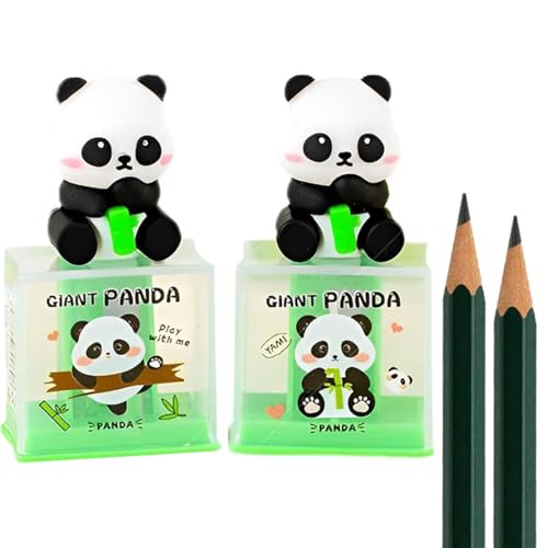 QOWIJEX 2 Pièces Taille Crayon Design Panda, Taille Crayon avec Reservoir, Pour Crayons Standard, Vert, PVC, Manuel, PENCIL_SHARPENER