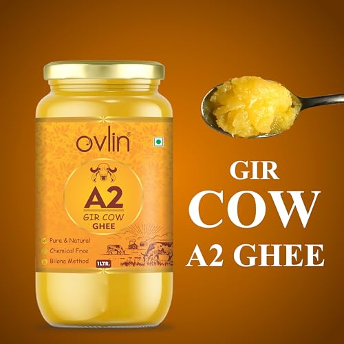 Image of Ovlin A2 Gir Cow Ghee | Traditional Bilona Method | Hand Churned Gir Cow Milk | Pure & Natural Desi Cow Ghee | Chemical Free | Rich Aroma & Taste | Ideal for Cooking & Daily Nutrition 1000ml