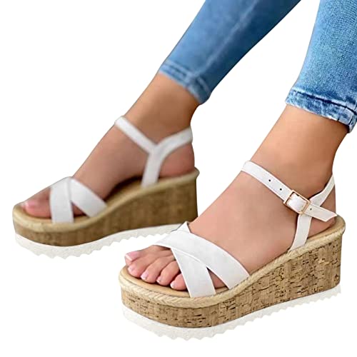 Sandales compensées tendance pour marcher sans douleur avec style blanc