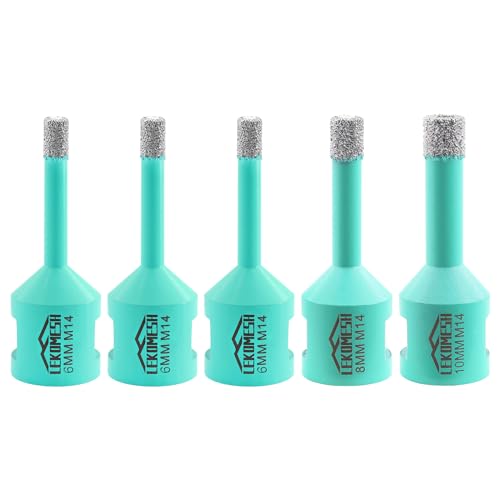 LEKOMESH Diamond Tile Drill Bits - 5pc 6/6/6/8/10MM Hole Saw Cutter for Porcelain Ceramic Marble Granite Stone Quartz M14 Thread
