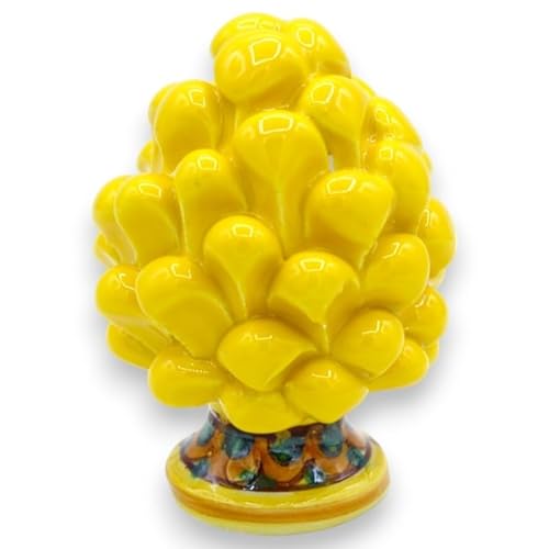 SICILIA BEDDA CAPACI Pigna Siciliana in Ceramica di Caltagirone Decorativa - H 8/9 cm - Giallo - MOD. Gambo Decorato Casuale