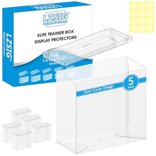 LZSIG 5 Pack Clear PET Plastic PKMN ETB Protector Case with Lids Elite Trainer Box Display Case Dustproof & Stackable Compatible with All Elite Trainer Boxes