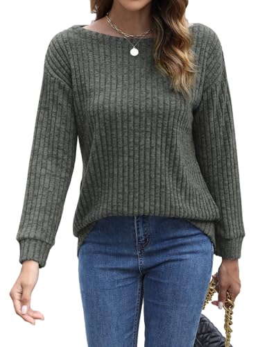 Image of Womens Tops Sweaters Ladies Tunics Casual Long Sleeve Shirts Blouses Tees Dressy Casual Clothing Boat Neck Fashion 2025