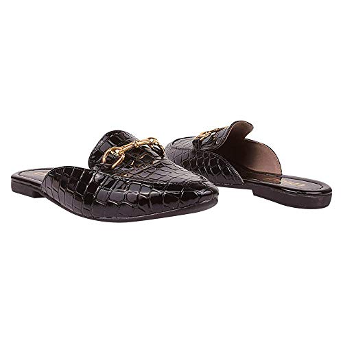 Mule Chiquiteira Bico Fino Elo Croco Add Croco Verniz Preto 39