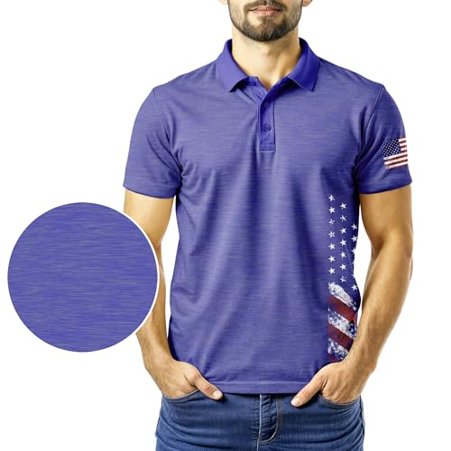 Image of Patriotic USA Golf Polo Shirt - Men's Performance Short Sleeve Moisture Quick Dry Fit Athletic Veteran UPF Stretch Casual Fun