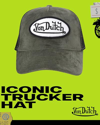 Image of Von Dutch Unisex Trucker Hat - Velvet Curved Bill Mesh Back Retro Classic Adjustable Snapback Baseball Cap for Men and Women