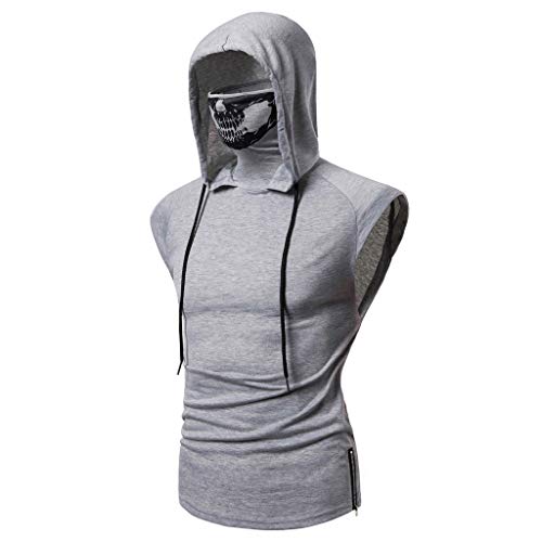 Realdo Mens Hoodie, Mens Skull Mask Pullover Casual Solid Zip Long Sleeve Hooded