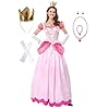 Hansooncood Princess Peach Costume Adult Super Borthers Costume Women Halloween Pink Small