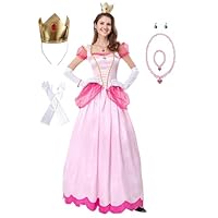 Hansooncood Princess Peach Costume Adult Super Borthers Costume Women Halloween Pink Medium