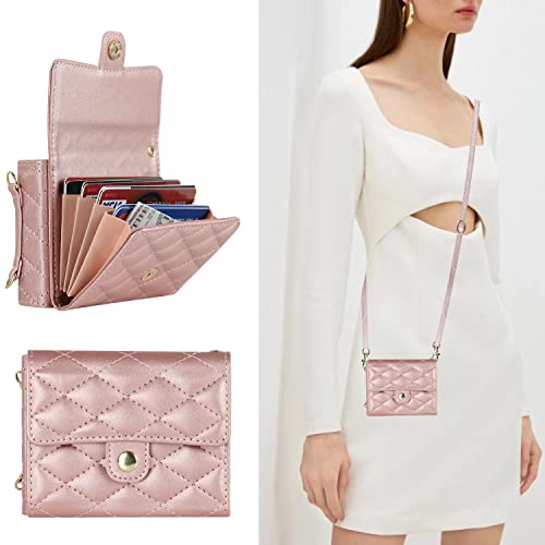 Ximand For Samsung Galaxy Z Flip 4 Accordion Crossbody Wallet Case, 4 Card Slots, Rfid Blocking, And Adjustable Strap - Stylish And Versatile Accessory For The Modern, Chic Woman (Rose Gold) #TOP1